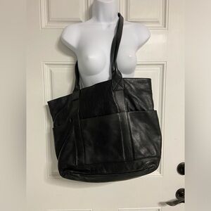 WINN International Black Leather Large Tote Bag